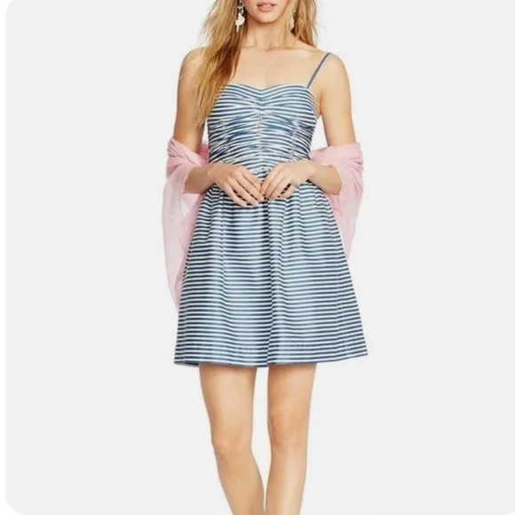NWT Ralph Lauren Blue & White Stripe Pleated Dress Size 14 653 - Picture 1 of 7
